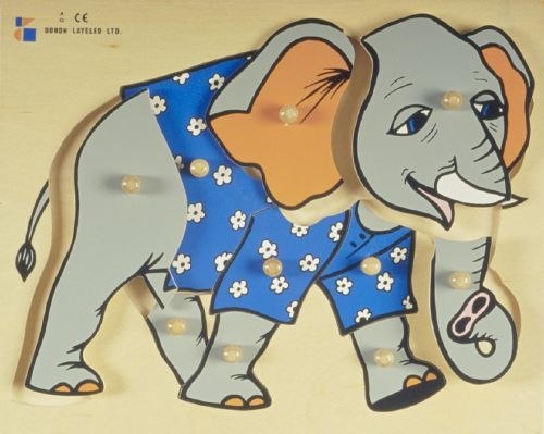 פאזל כפתורי עץ - פיל