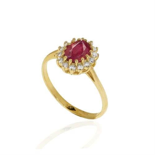 טבעת דיאנה אבן רובי  1 קראט ויהלומים 0.26 קראט בזהב 14 קראט │ טבעת עם רובי