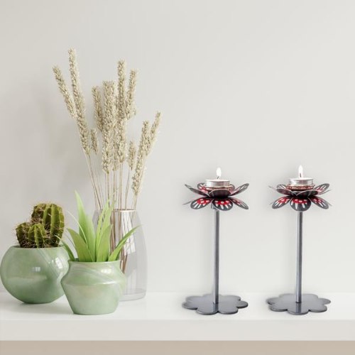 פמוטים גבוהים דגם עלי כותרת - אדום אפור