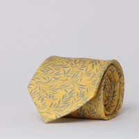 עניבה משי מודפס עלים צהוב