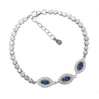 צמיד כסף משובץ 3 אבני זרקון צבע כחול ואבני זרקון שקופות Z2971 | תכשיטי כסף 925 | צמידי כסף