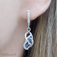 עגילים ותליון מכסף משובצים אבני זרקון כחולות ולבנות S1627