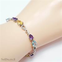 צמיד מכסף משובץ אבני אמטיסט, סיטרין, טופז כחול ואבני זרקון Z3082