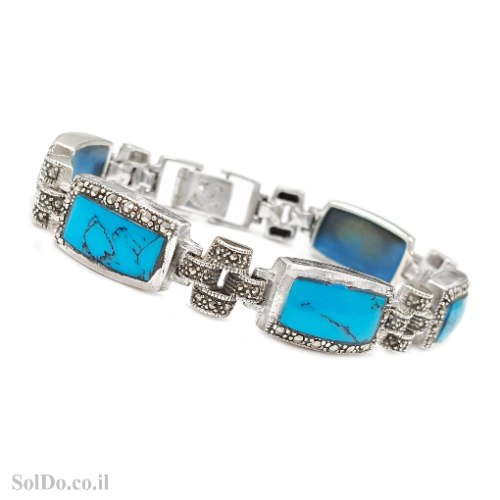 צמיד מכסף לאישה משובץ מרקזטים  וטורקיז Z3168 | תכשיטי כסף 925 | צמידי כסף