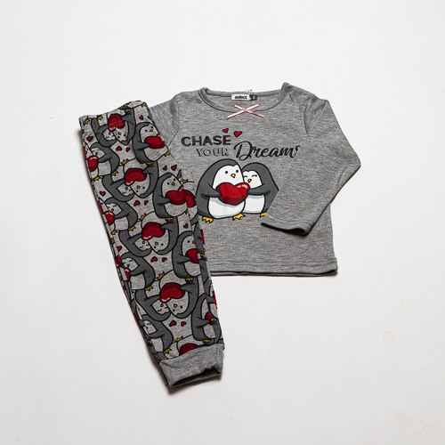 פיג'מת בנות אינטרלוק פינגוו אפורה