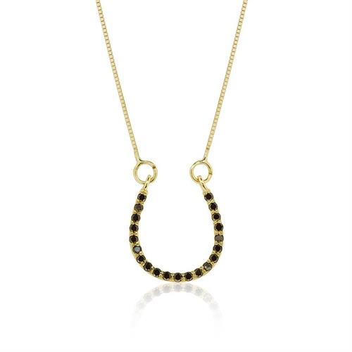 שרשרת פרסה זהב 14 קרט משובצת יהלומים שחורים 0.20 קראט יהלומים