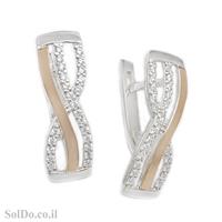 עגילים מכסף מצופים זהב 9K משובצים אבני זרקון A8740 | תכשיטי כסף 925