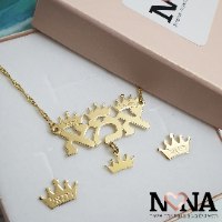 סט שרשרת ועגילים אמא עם כתרים חרוטים LAA58