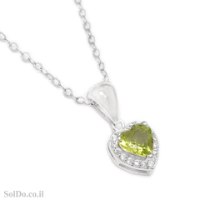 תליון מכסף לב משובץ אבן פרידוט ואבני זרקוןT6211 | תכשיטי כסף