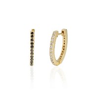 עגילי חישוק 1.5 סמ יהלומים| חישוקי יהלומים שחורים ולבנים