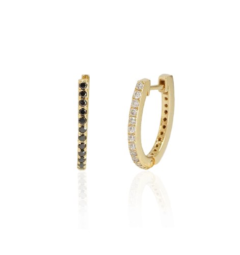 עגילי חישוק 1.5 סמ יהלומים| חישוקי יהלומים שחורים ולבנים