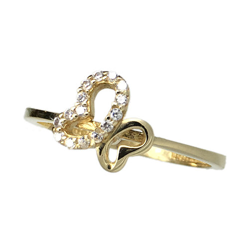 טבעת ילדות ונערות זהב צהוב 14K פרפר שיבוץ OP041650022771