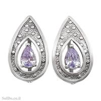 עגילי כסף מעוצבים בשילוב אבני זרקון צבע סגול A8834 | תכשיטי כסף 925