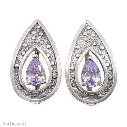 עגילי כסף מעוצבים בשילוב אבני זרקון צבע סגול A8834 | תכשיטי כסף 925