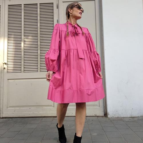 שמלת BOW כותנה - ורוד פוקסיה