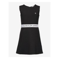 שמלה שחורה עם פס לוגו לבן CALVIN KLIEN - מידות 4-16