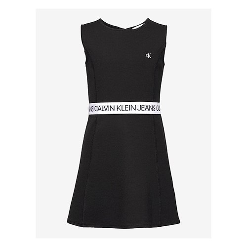 שמלה שחורה עם פס לוגו לבן CALVIN KLIEN - מידות 4-16