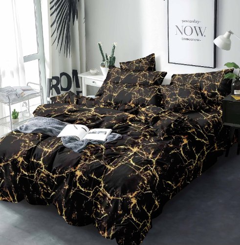 סט מצעים למיטה זוגית 160/200 דגם שיש שחור