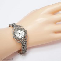 שעון מכסף מעוצב משובץ מרקזטים SH3259 | תכשיטי כסף