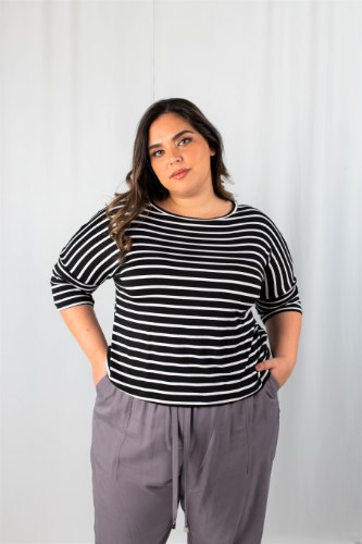 חולצת אונייל שחור פסים