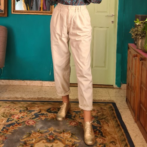 מכנסי באגי כותנה לבנבנים מידה L