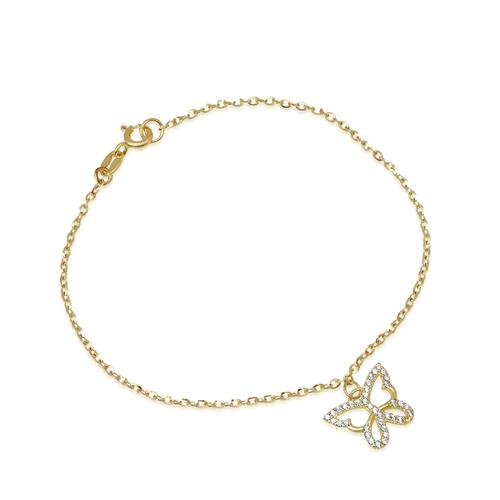 צמיד זהב פרפר עם זרקונים צ'ארם