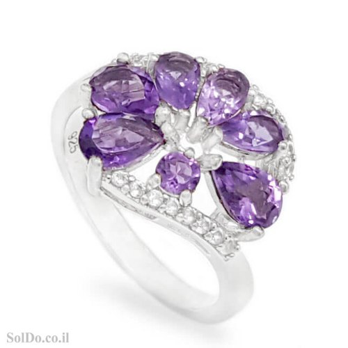 טבעת מכסף משובצת אבני אמטיסט ואבני זרקון RG1728 | תכשיטי כסף 925 | טבעות כסף