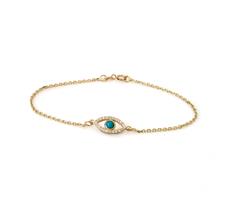 צמיד זהב עין הרעה משובץ יהלומים ואבן חן טורקיז