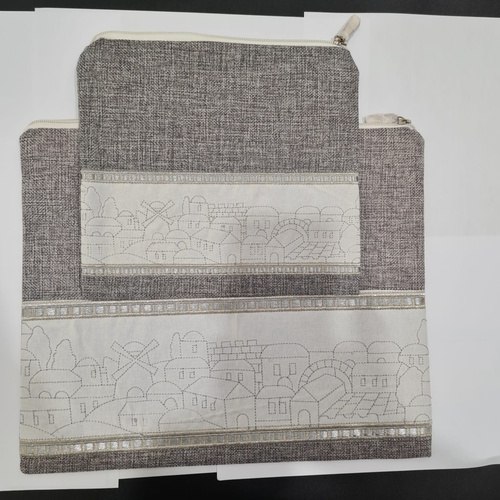 סט כיסוי לטלית ותפילין דמוי פשתן בצבע אפור