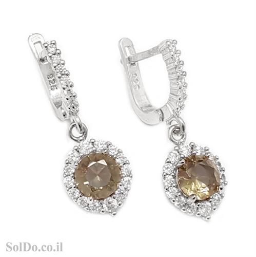 עגילי כסף תלויים משובצים אבן זרקון צבעוני מרכזי ואבני זרקון שקופות A8704 | תכשיטי כסף 925