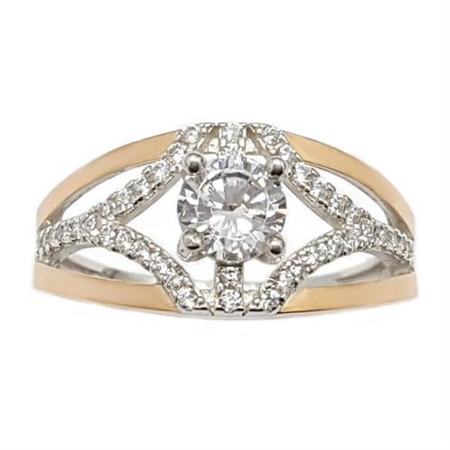 טבעת כסף מצופה זהב 9K משובצת אבני זרקון  RG5942 | תכשיטי כסף | טבעות כסף