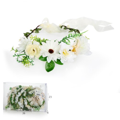 זר פרחים לבן לראש