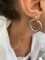 עגילי חישוק עבה זהב לבן 14K L