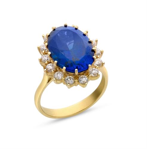 טבעת זהב 14K משובצת זרקונים ואבן גרנט