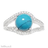 טבעת מכסף משובצת אבן טורקיז וזרקונים RG6088 | תכשיטי כסף 925 | טבעות כסף