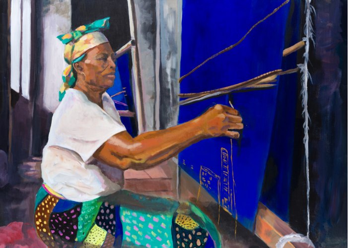 אשה ניגרית אורגת בד- הדפס על קנבס