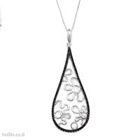 תליון מכסף משובץ  אבני זרקון שחורות ולבנות T6097 | תכשיטי כסף