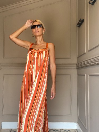 שמלת בילי - סאטן משי פסים