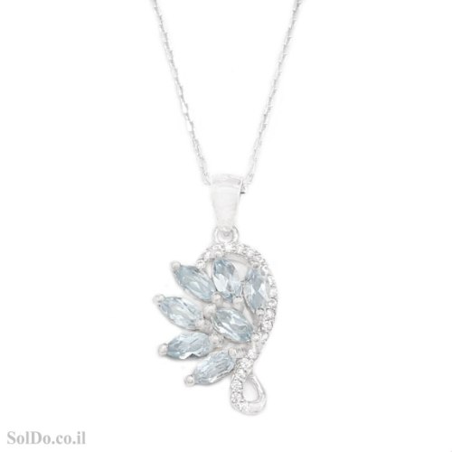 שרשרת מכסף ותליון משובץ אבני טופז כחולה וזרקונים T6246 | תכשיטי כסף