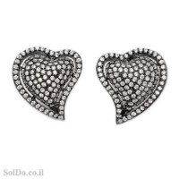 עגילים מכסף בצורת לב משובצים אבני זרקון A8873 | תכשיטי כסף 925