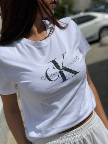 טי שרט CALVIN KLEIN צבע לבן לוגו שחור