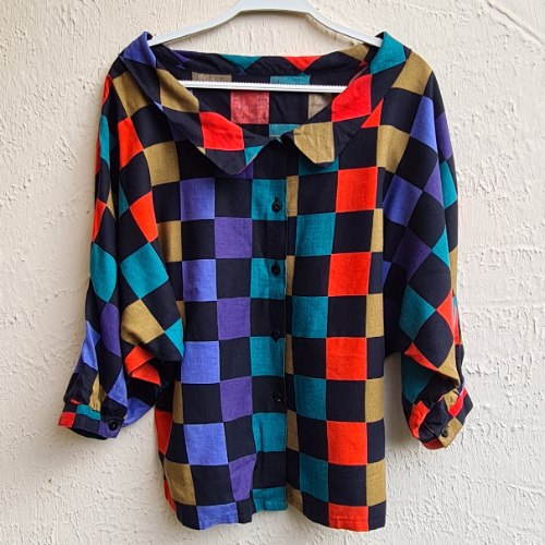 חולצת עטלף משבצות של צבע M/L