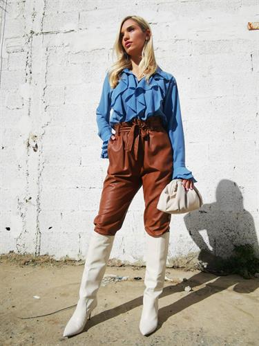 מכנס דמוי עור קשירה לוליטה