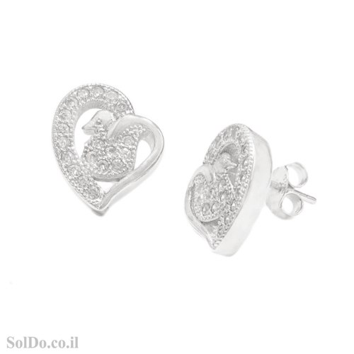 עגילים מכסף דגם "לבבות" משובצים אבני זרקון A9010 | תכשיטי כסף 925