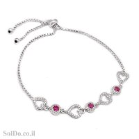 צמיד מכסף "לבבות" משובץ אבני זרקון צבע ורוד ושקוף  Z3139 | תכשיטי כסף 925