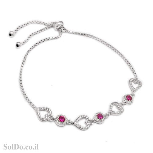 צמיד מכסף "לבבות" משובץ אבני זרקון צבע ורוד ושקוף  Z3139 | תכשיטי כסף 925
