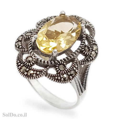 טבעת מכסף משובצת אבני סיטרין ומרקזטים RG1706 | תכשיטי כסף 925 | טבעות כסף