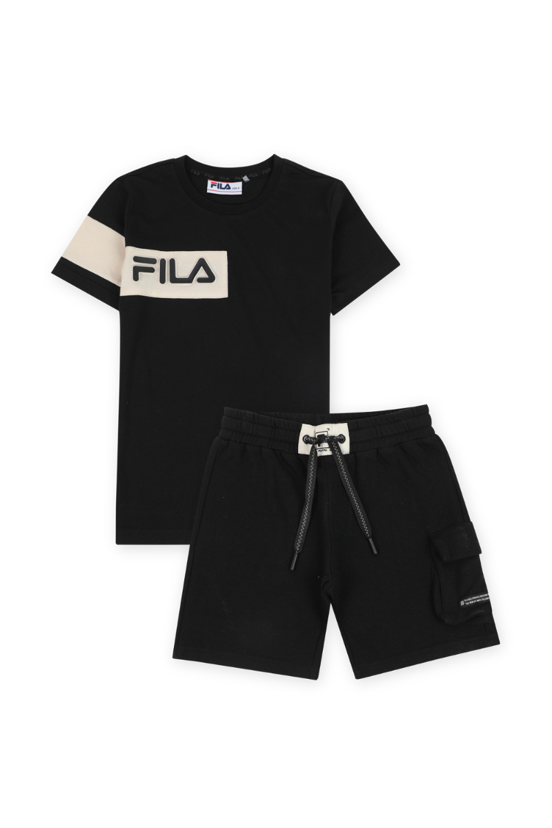 חליפת מכנס בנים שחור כיתוב בז' FILA (2-16)