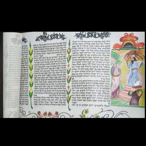 מגילת אסתר על קלף מהודר מאוד נוסח אשכנז דגם מאוייר בעבודת יד