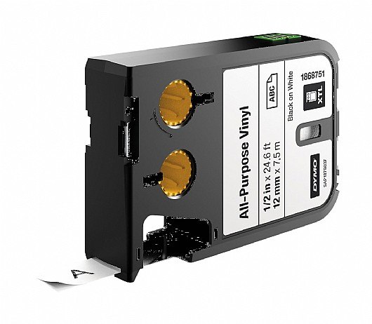 סרט סימון ויניל שחור על רקע לבן Dymo 1868751 XTL All-Purpose Vinyl 12mmX7m